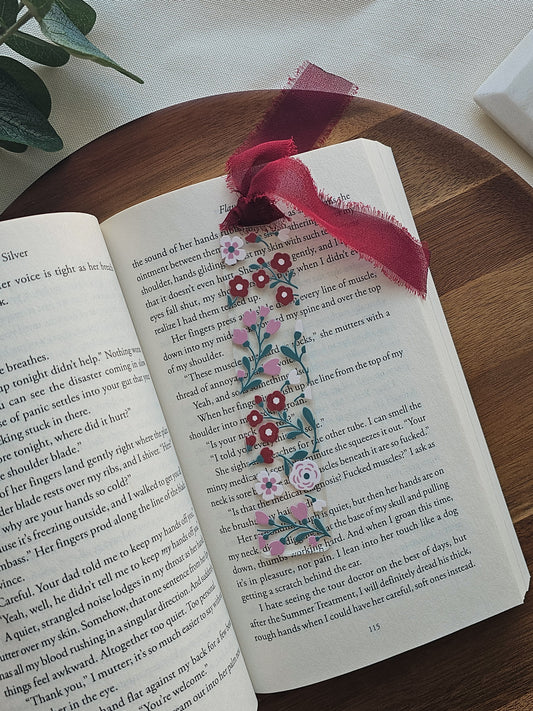 Crimson Blooms Acrylic Bookmark