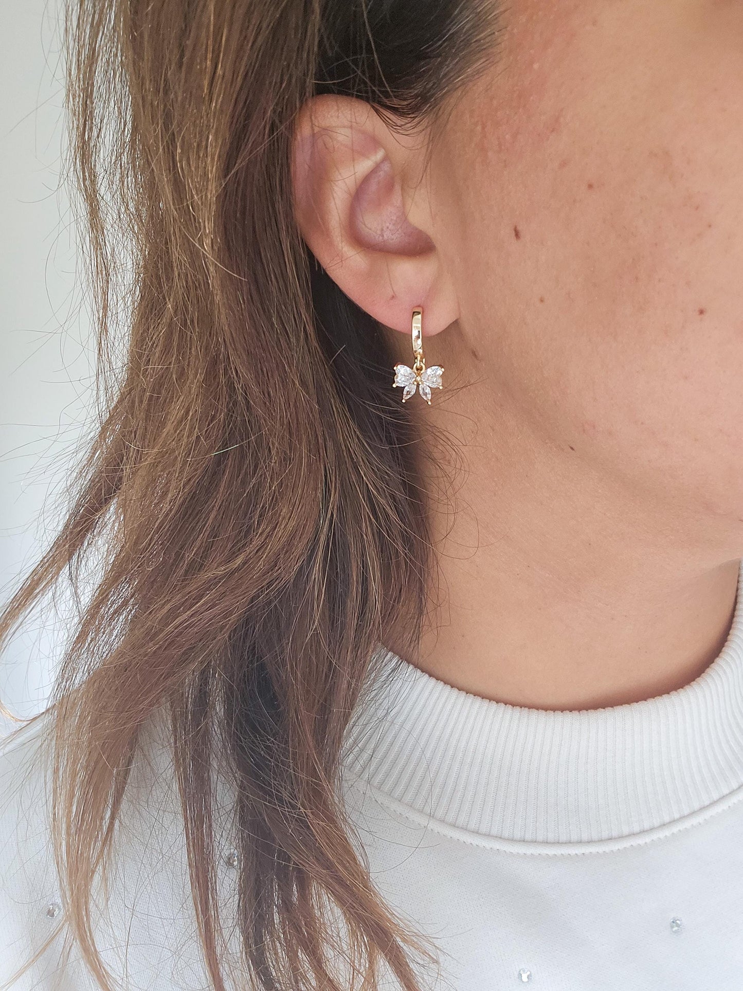 Isabelle | Crystal Bow Huggie Earrings