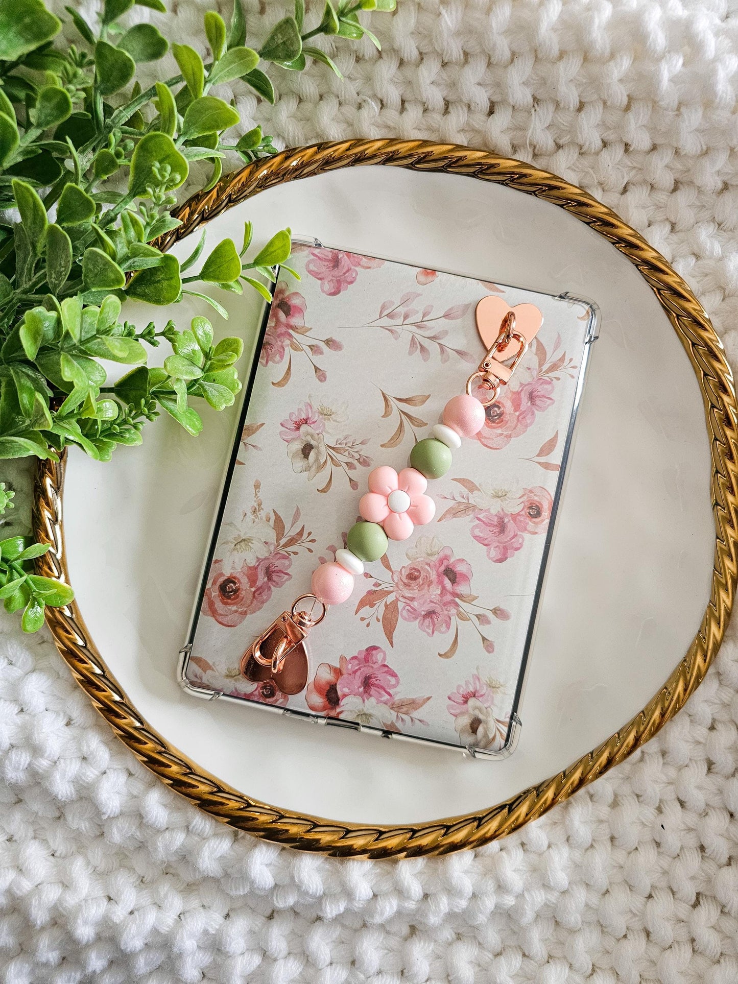 Pink Petals & Sage Kindle Strap