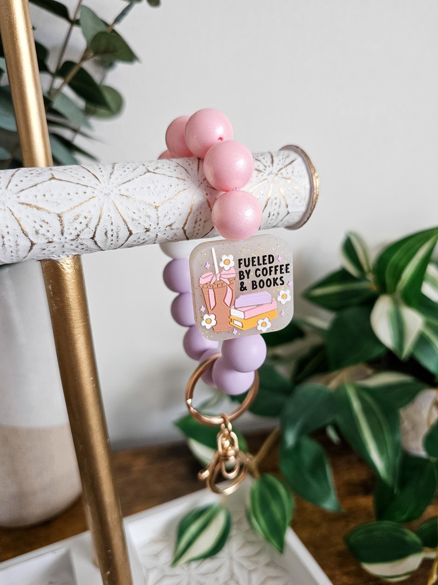 Fueled By Coffee and Books Wristlet Keychain