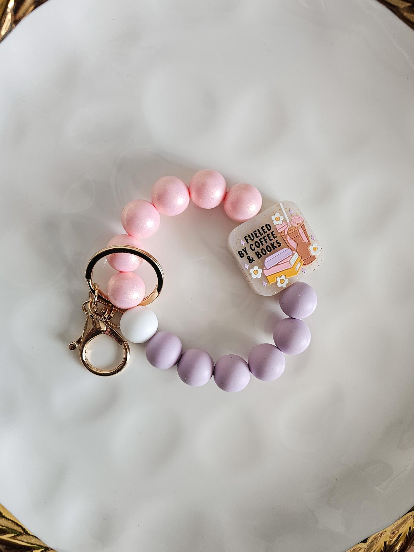 Fueled By Coffee and Books Wristlet Keychain