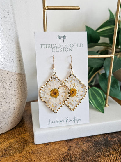 Eloise | Pressed Daisy Resin Earrings