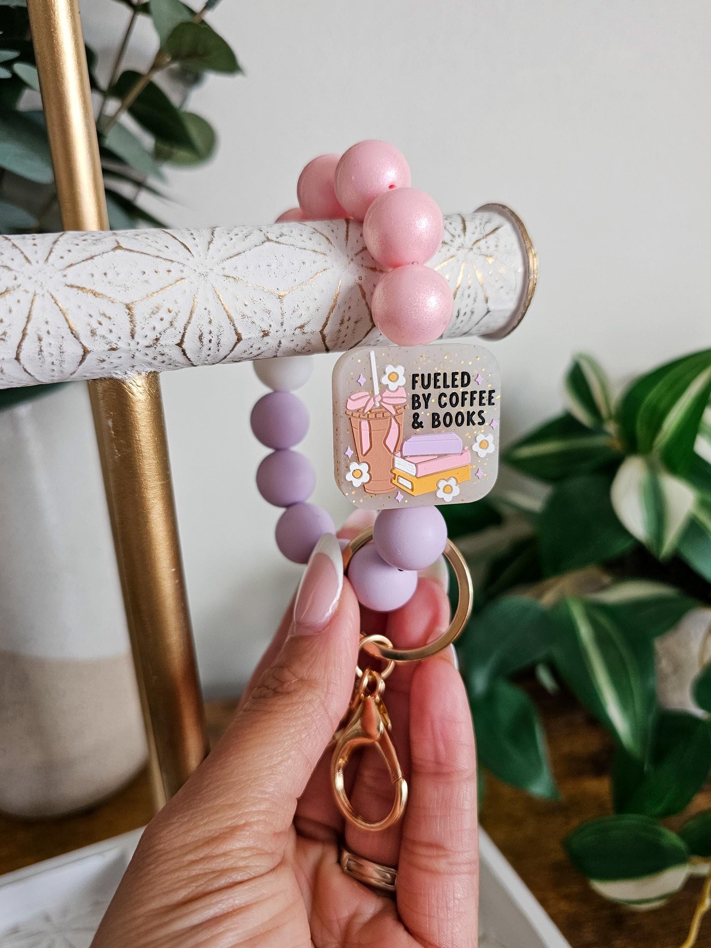 Fueled By Coffee and Books Wristlet Keychain