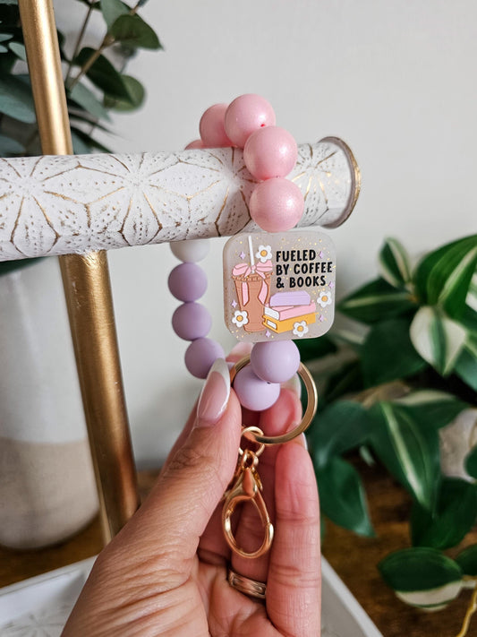 Fueled By Coffee and Books Wristlet Keychain