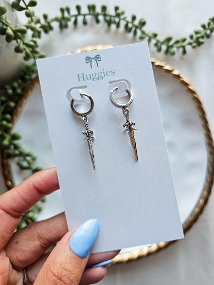 Silver Dagger Huggies