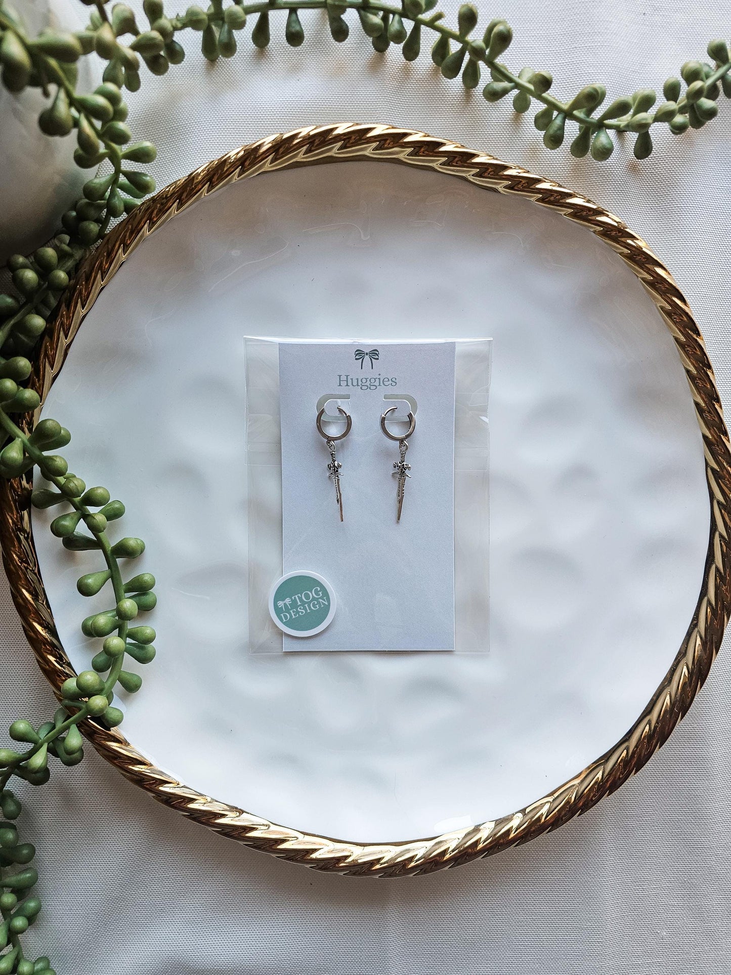 Silver Dagger Huggies