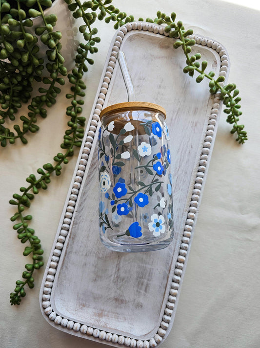 Coastal Blooms Glass Coffee Cup