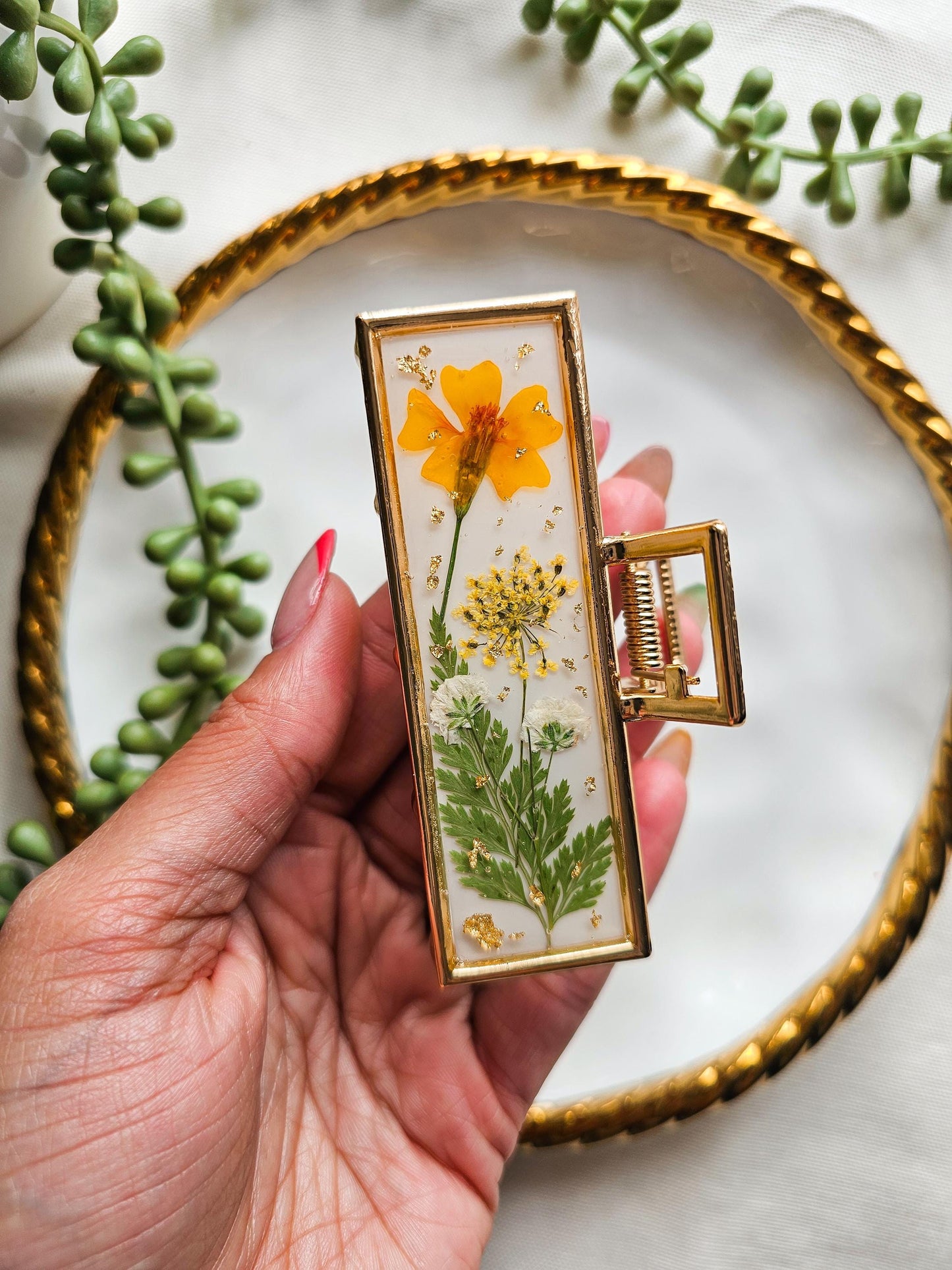 Golden Hour Meadow Resin Claw Clip