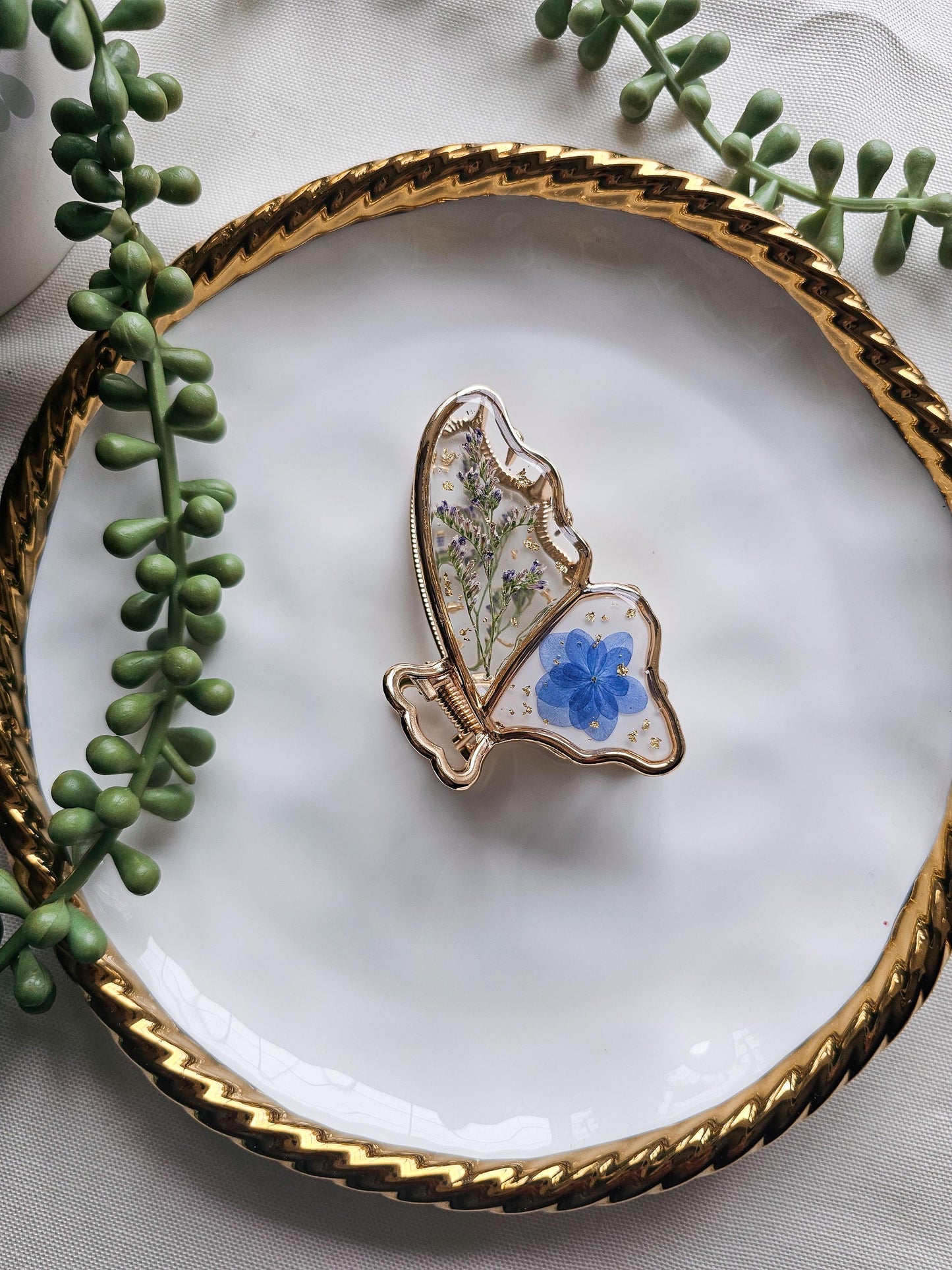 Blue Blooms Butterfly Resin Claw Clip
