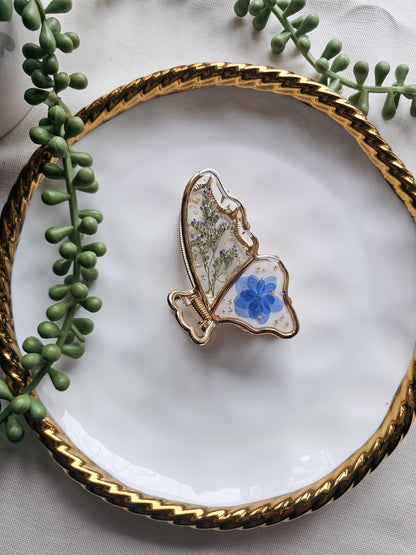 Blue Blooms Butterfly Resin Claw Clip