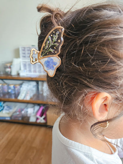 Blue Blooms Butterfly Resin Claw Clip