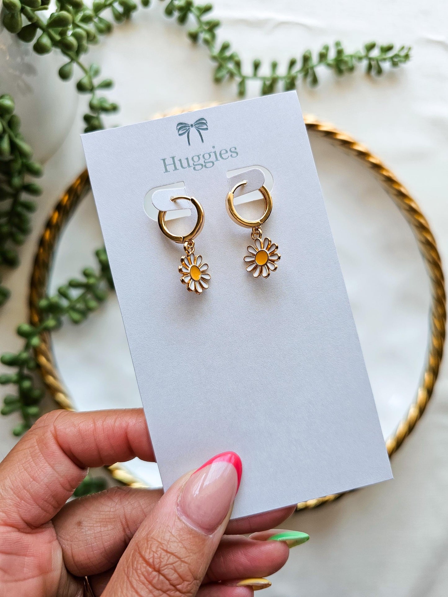 Dainty Daisy Huggie Earrings