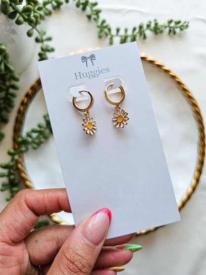 Dainty Daisy Huggie Earrings