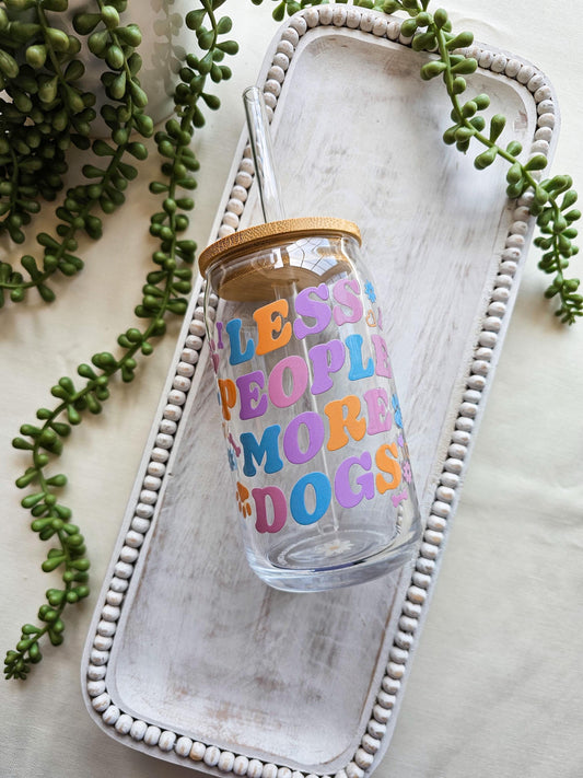 Less People More Dogs Glass Coffee Cup