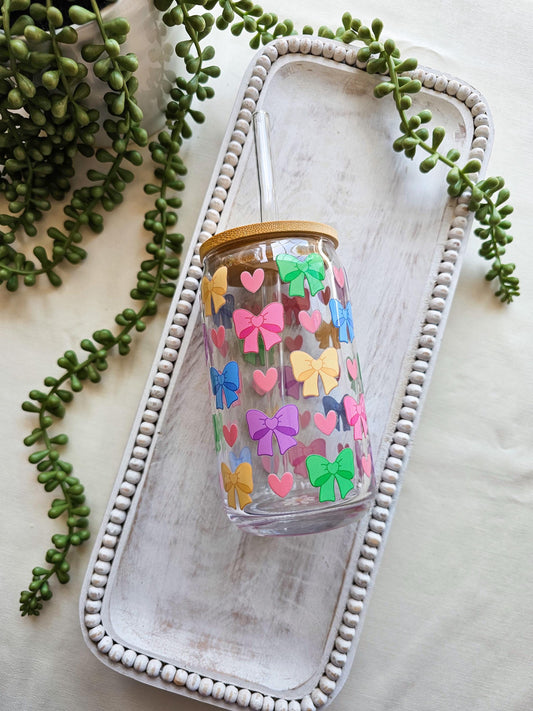 Pastel Bows Glass Coffee Cup
