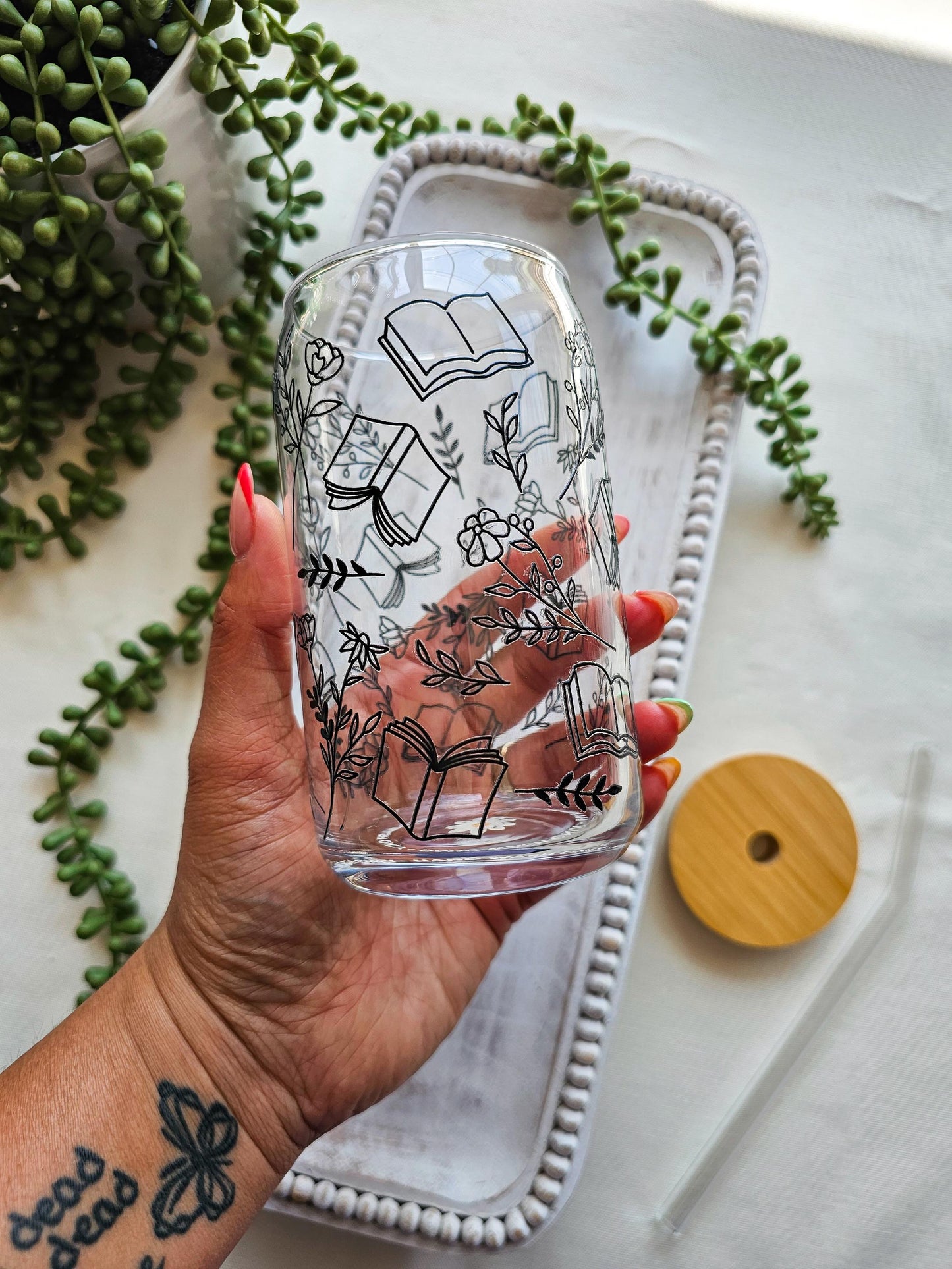 Between The Pages Glass Coffee Cup