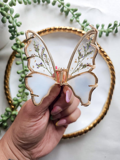 Blue Blooms Butterfly Resin Claw Clip