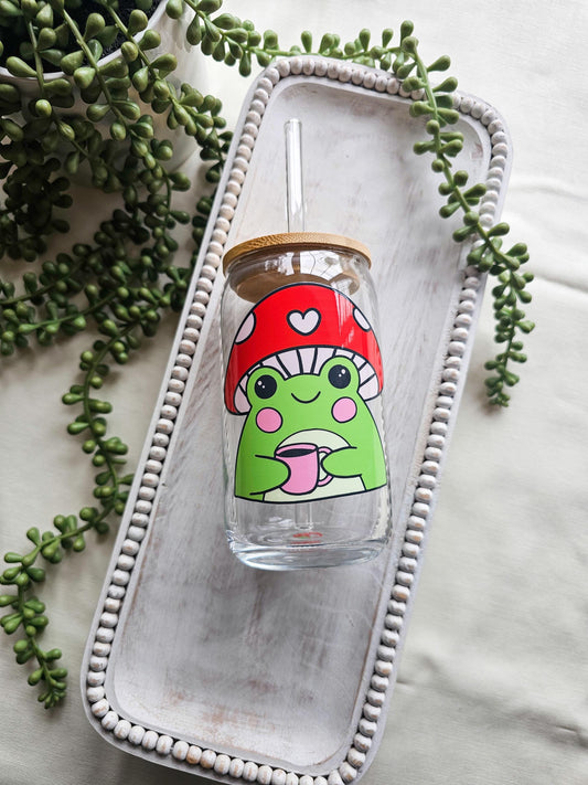 Cottagecore Froggy Glass Coffee Cup