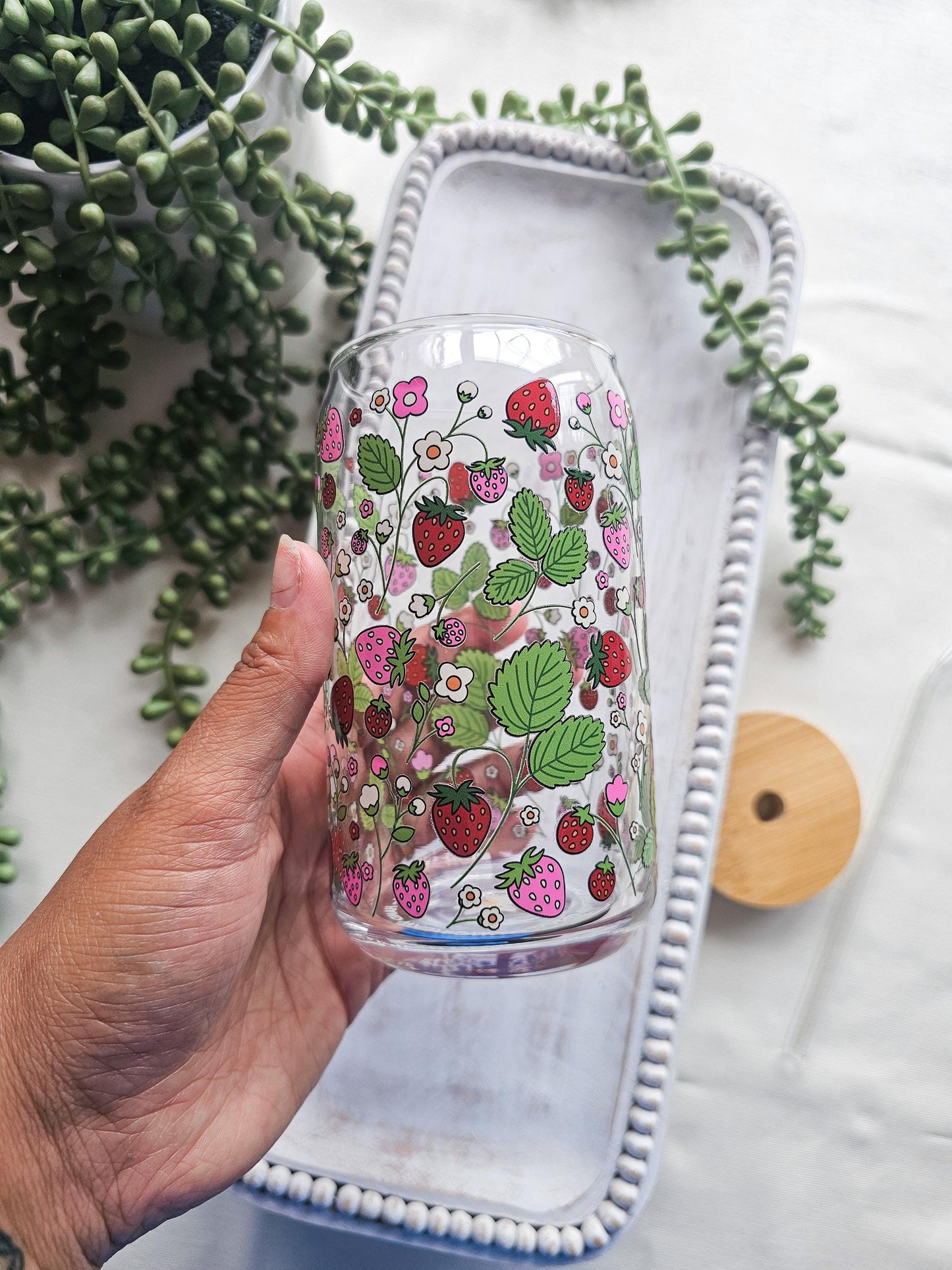 Strawberry Fields Glass Coffee Cup