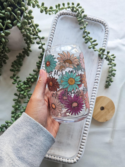 Peace & Kindness Glass Coffee Cup