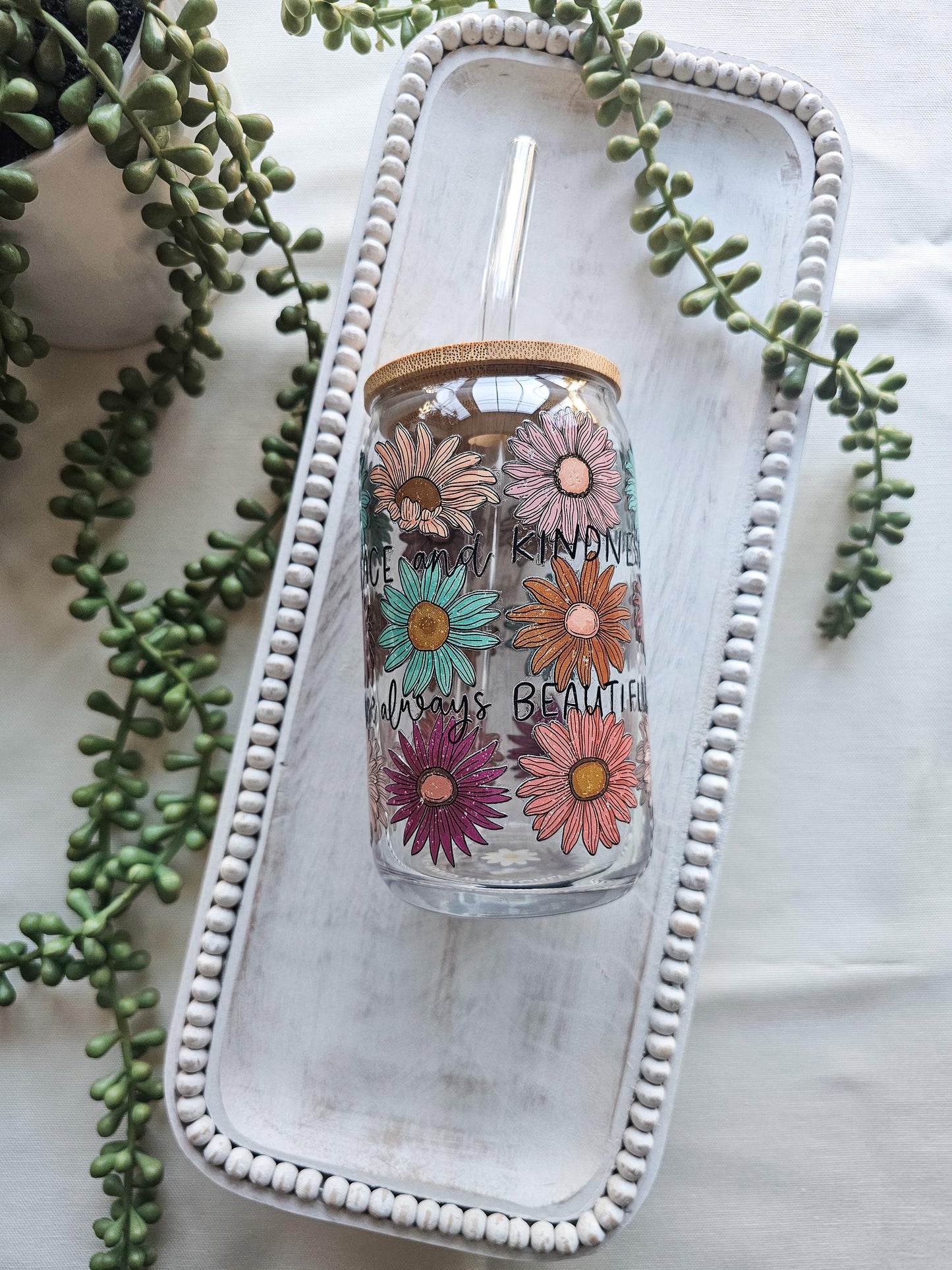 Peace & Kindness Glass Coffee Cup