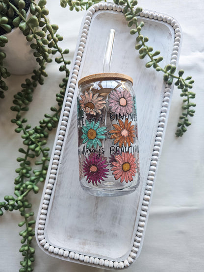 Peace & Kindness Glass Coffee Cup