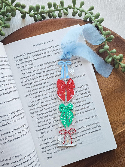 Frosty Christmas Bow Acrylic Bookmark