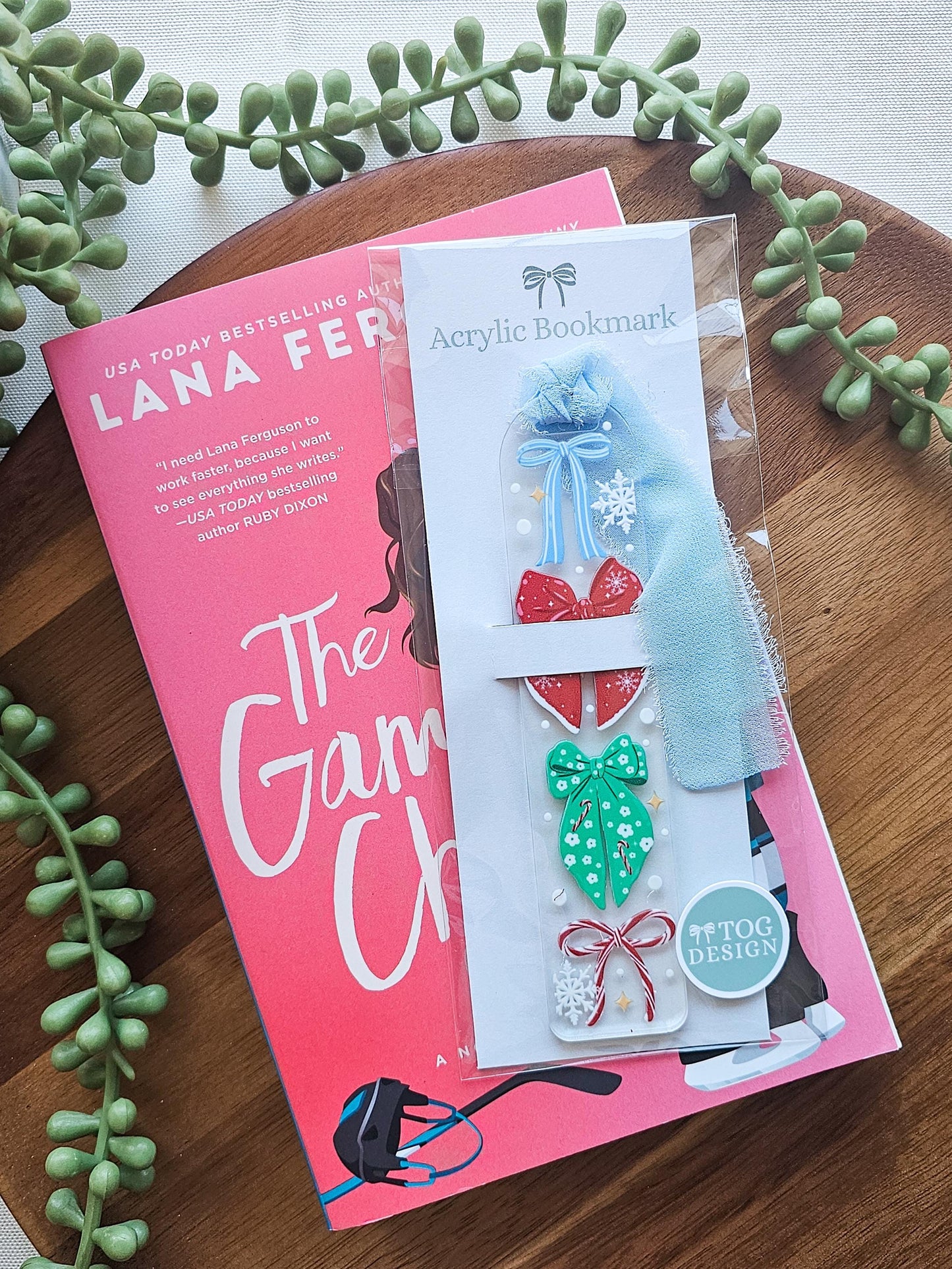 Frosty Christmas Bow Acrylic Bookmark