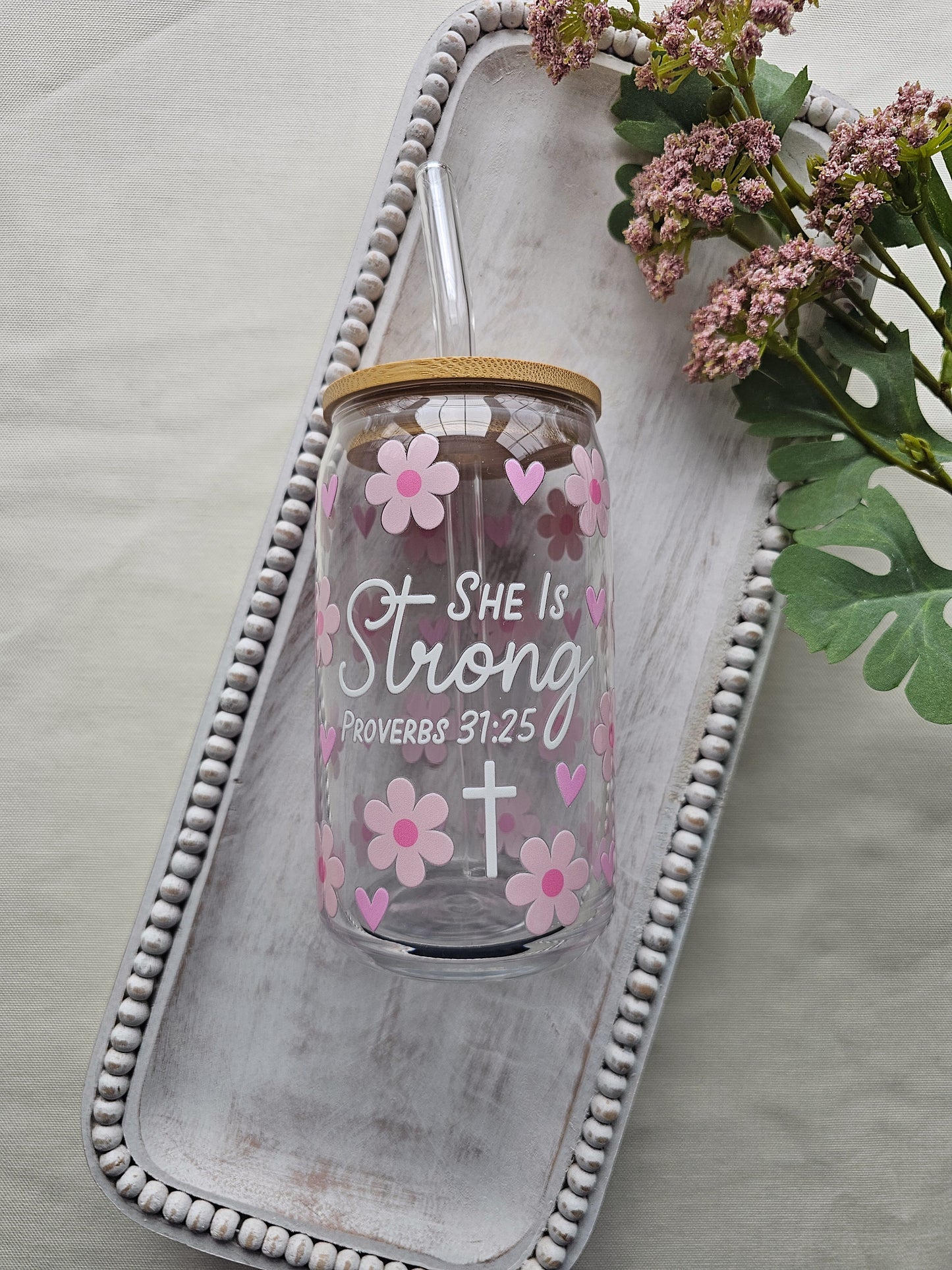 She Is Strong Glass Coffee Cup