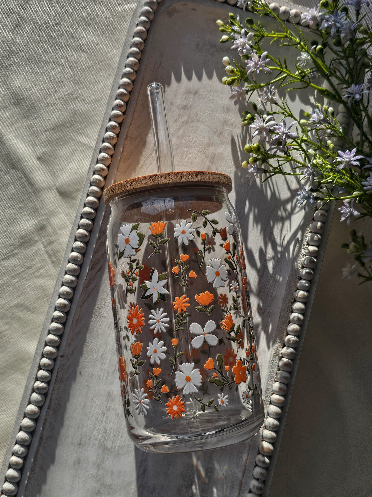 Orange Blossom Glass Coffee Cup