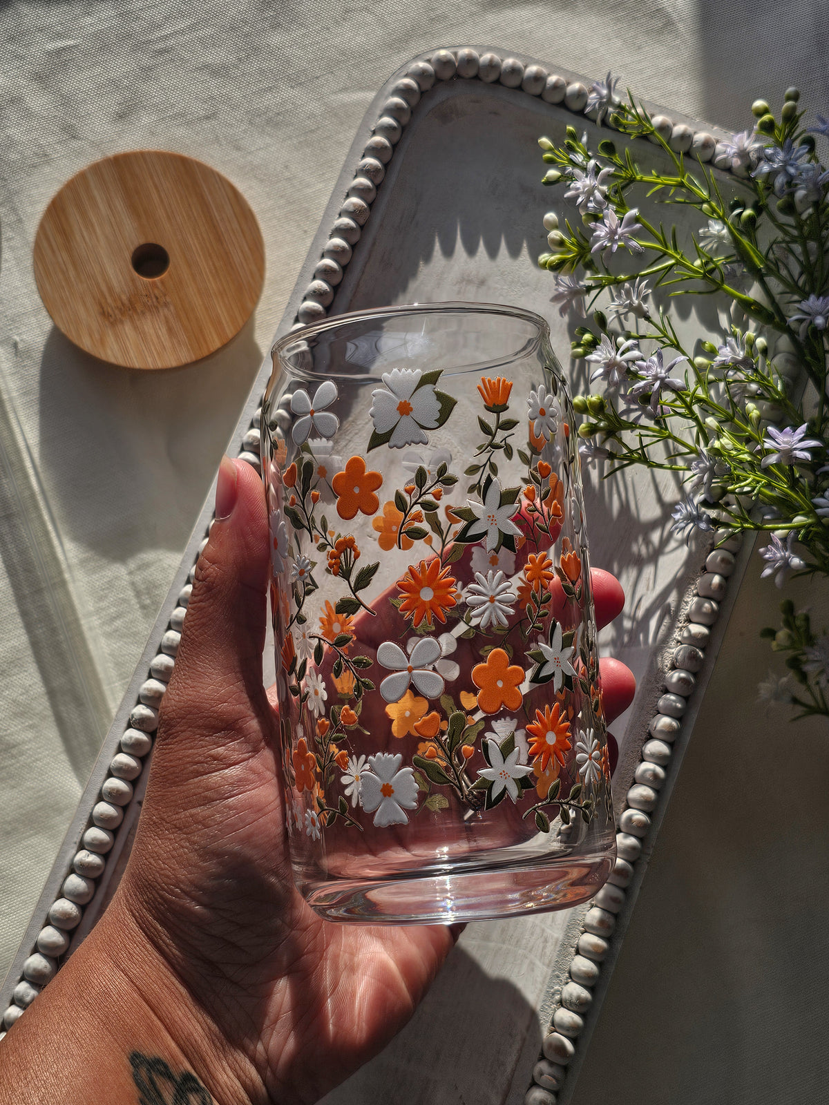Orange Blossom Glass Coffee Cup
