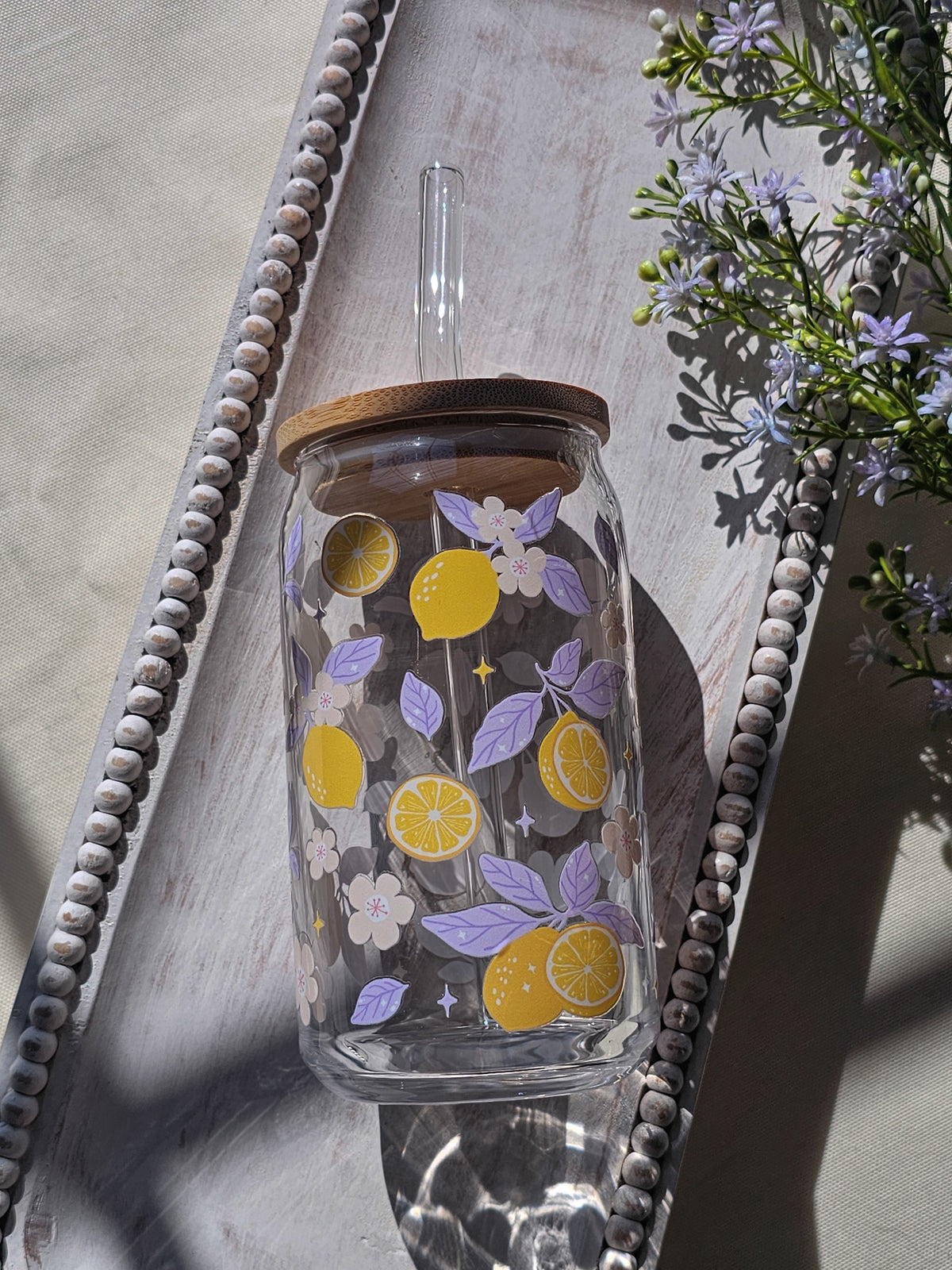 Lemon Blossoms Glass Coffee Cup