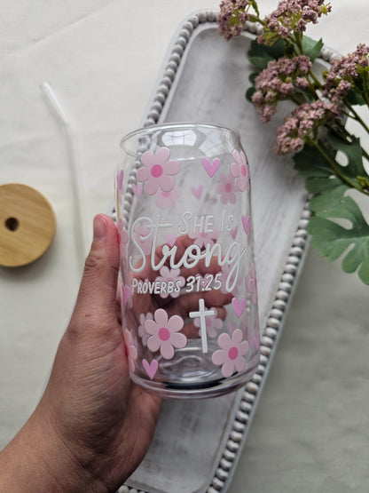 She Is Strong Glass Coffee Cup
