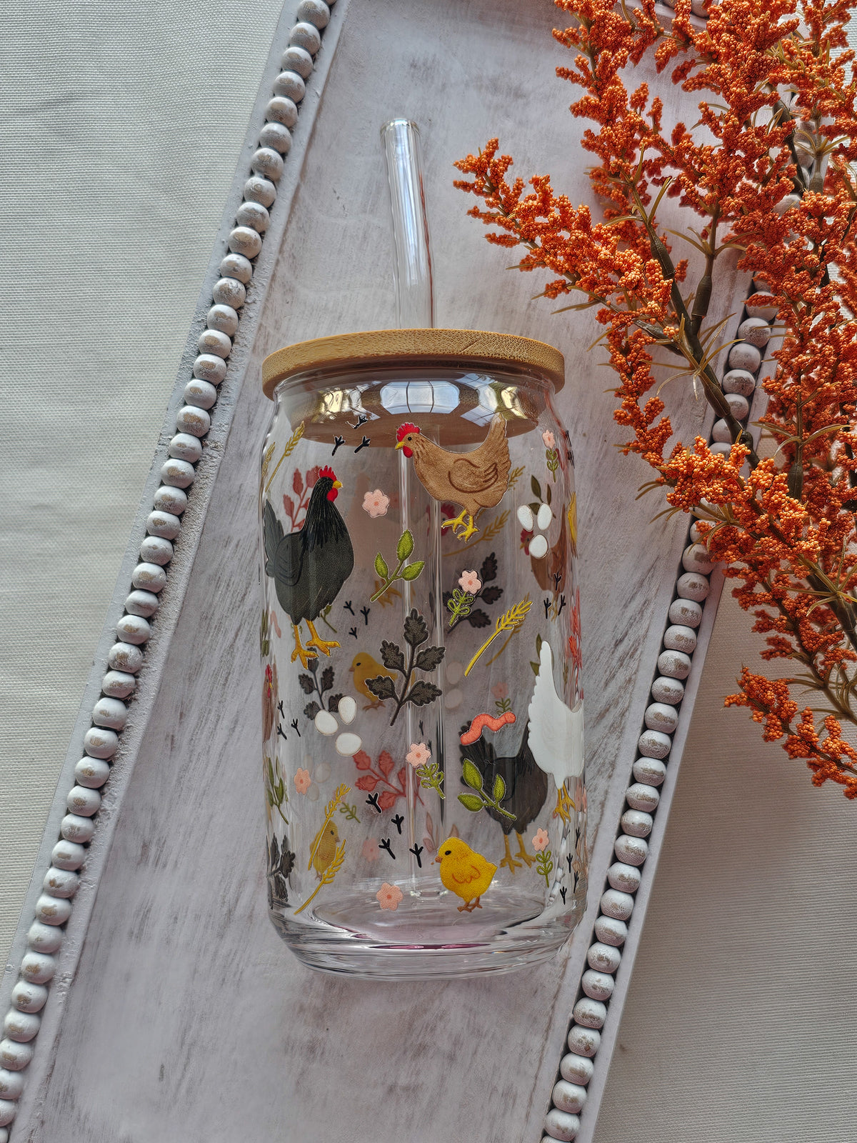 Homestead Chickens Glass Coffee Cup