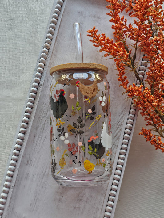 Homestead Chickens Glass Coffee Cup
